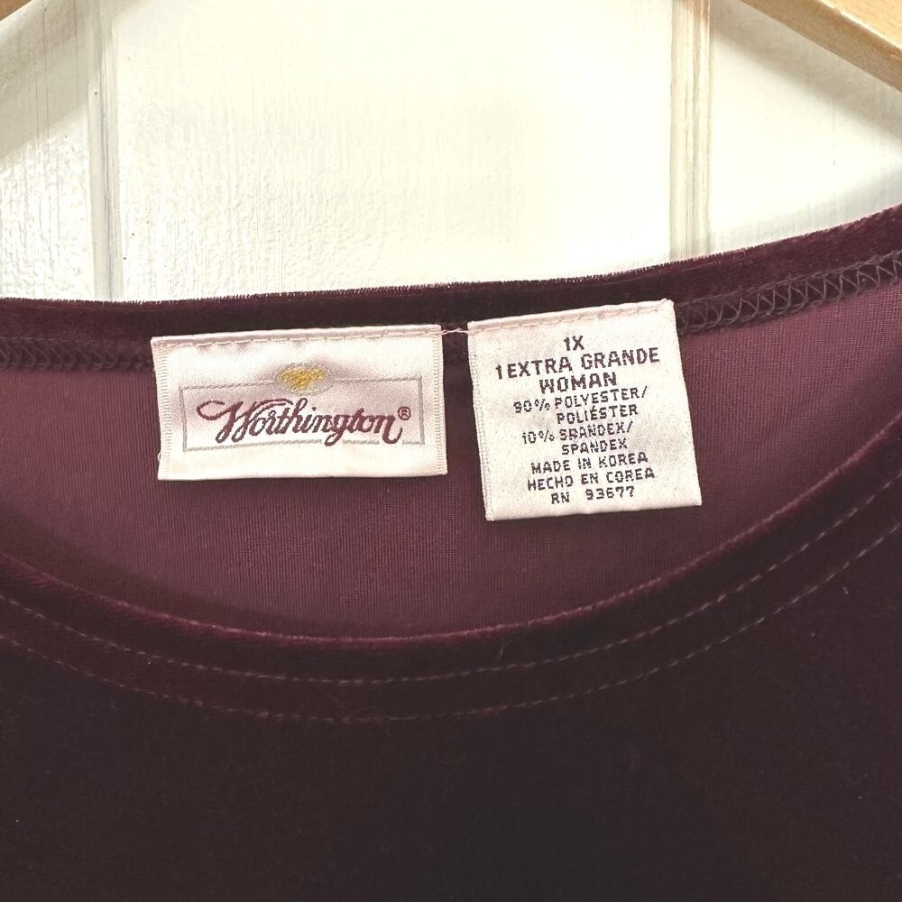 Vintage Worthington Burgundy Red Velvet Womens Blouse 1X Pullover Vintage Gothic - Picture 3 of 5